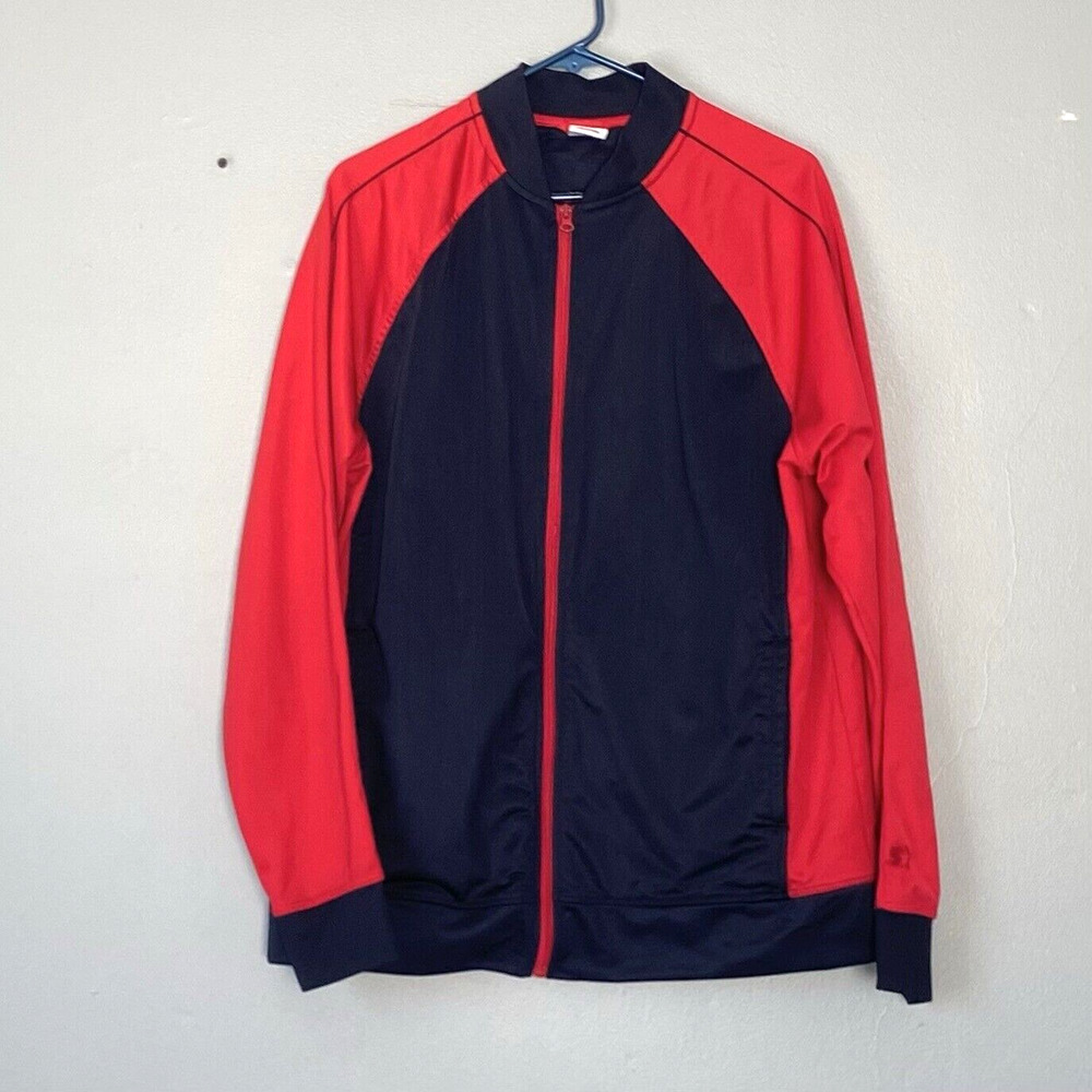 VINTAGE Starter Jacket Size Large Blue Red Track Full Zip
